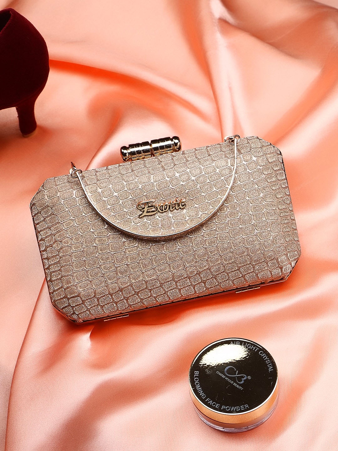 

Exotic Gold-Toned Textured Box Clutch