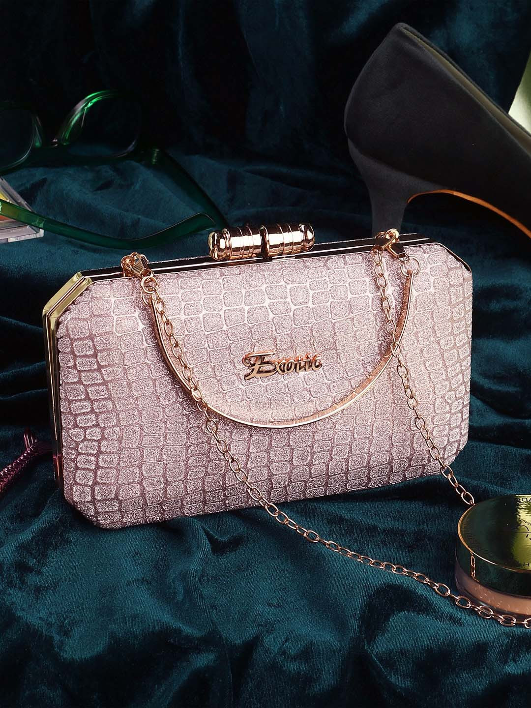 

Exotic Woman Pink Embellished Box Clutch
