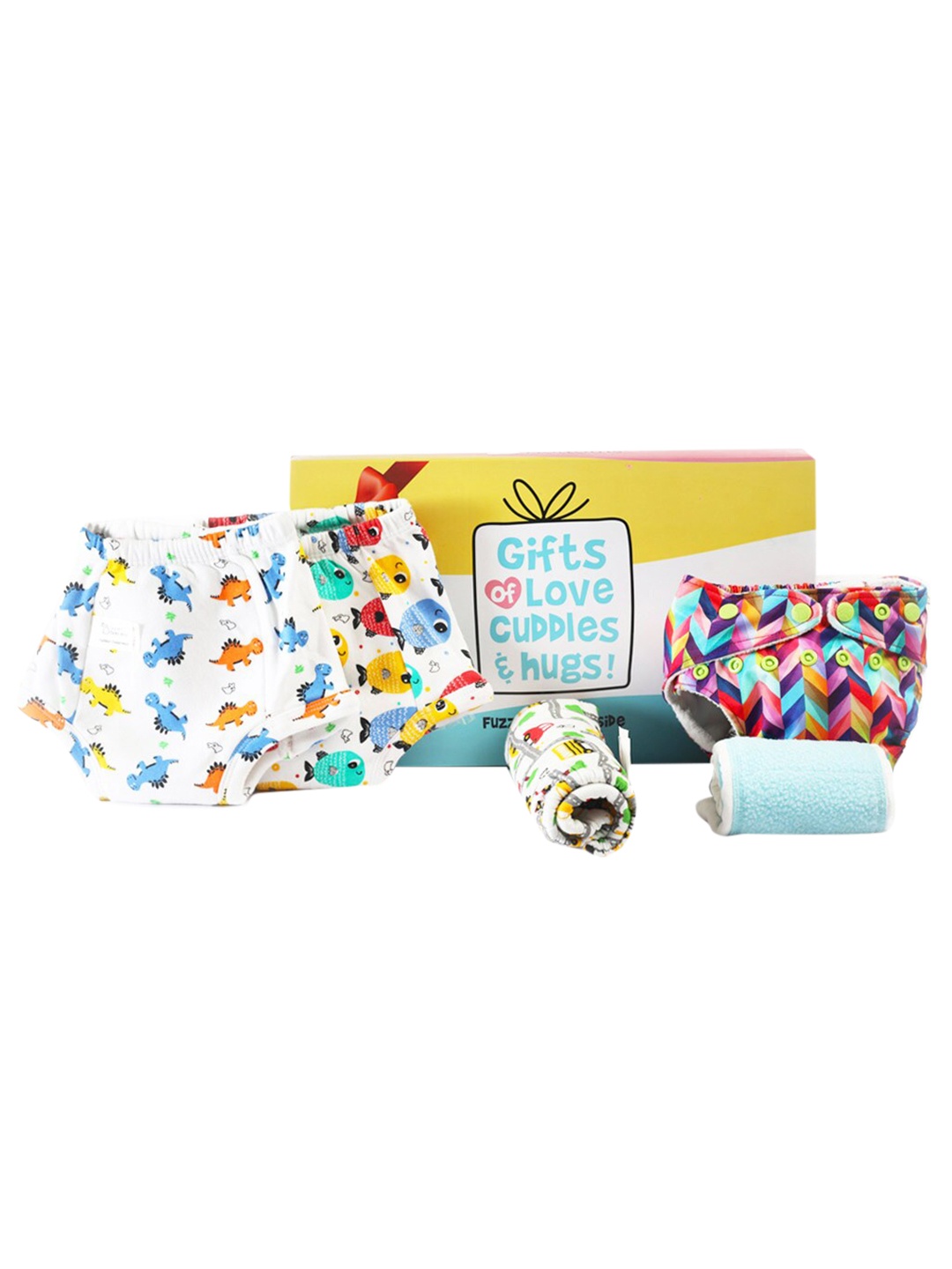 

SuperBottoms Infants White & Blue Printed Pure Cotton Baby Apparel Gift Set