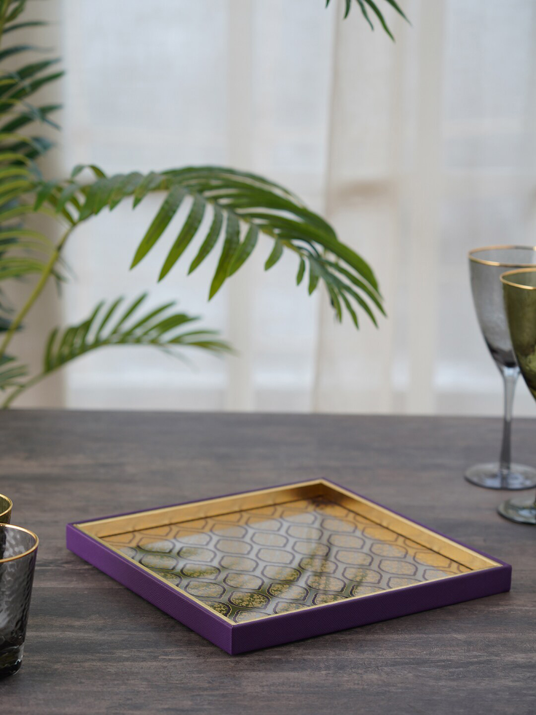 

Pure Home and Living Purple & Gold-Toned Printed Melamine Platter