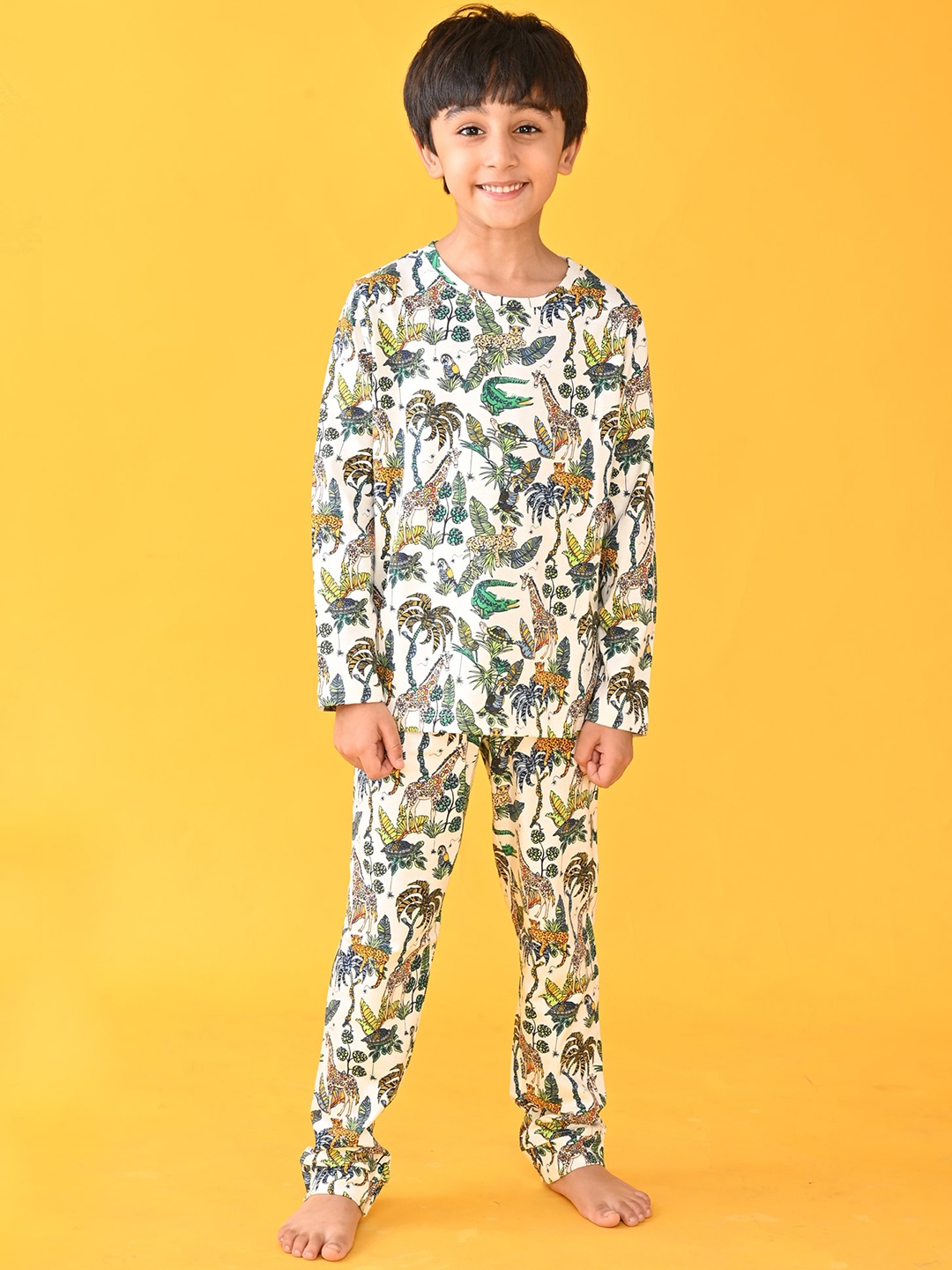 

Anthrilo Boys White & Green Printed Night suit