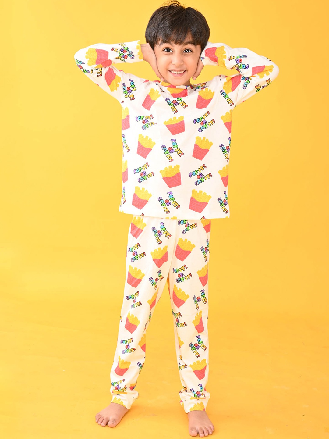 

Anthrilo Boys White & Red Printed Pure Cotton Night suit