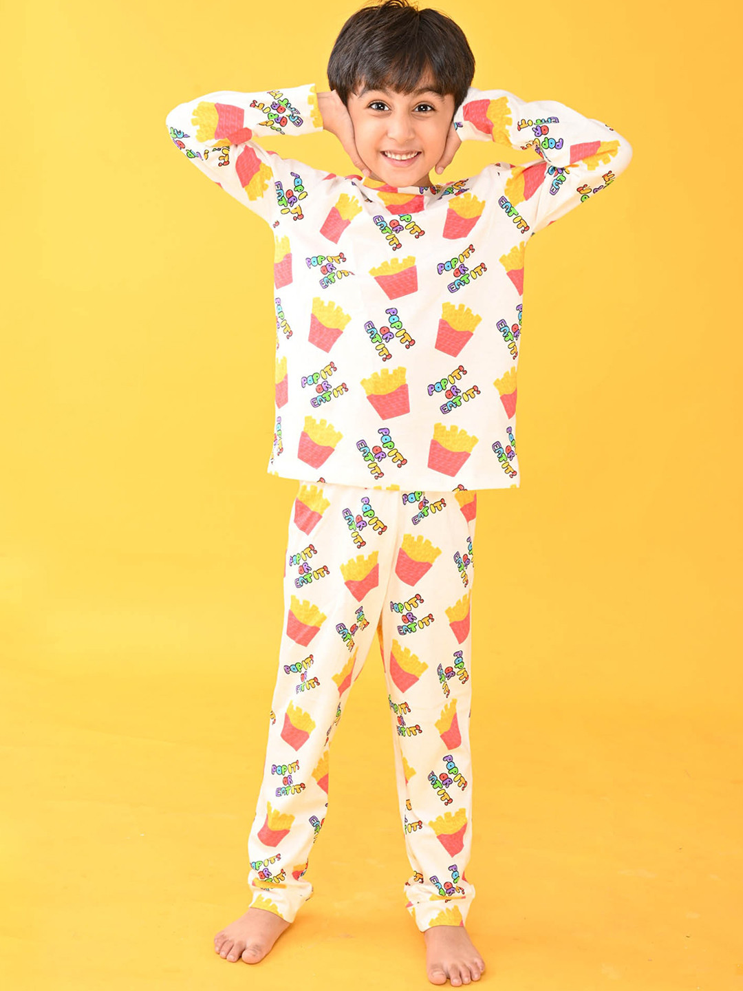 

Anthrilo Boys White & Pink Printed Pure Cotton Night suit