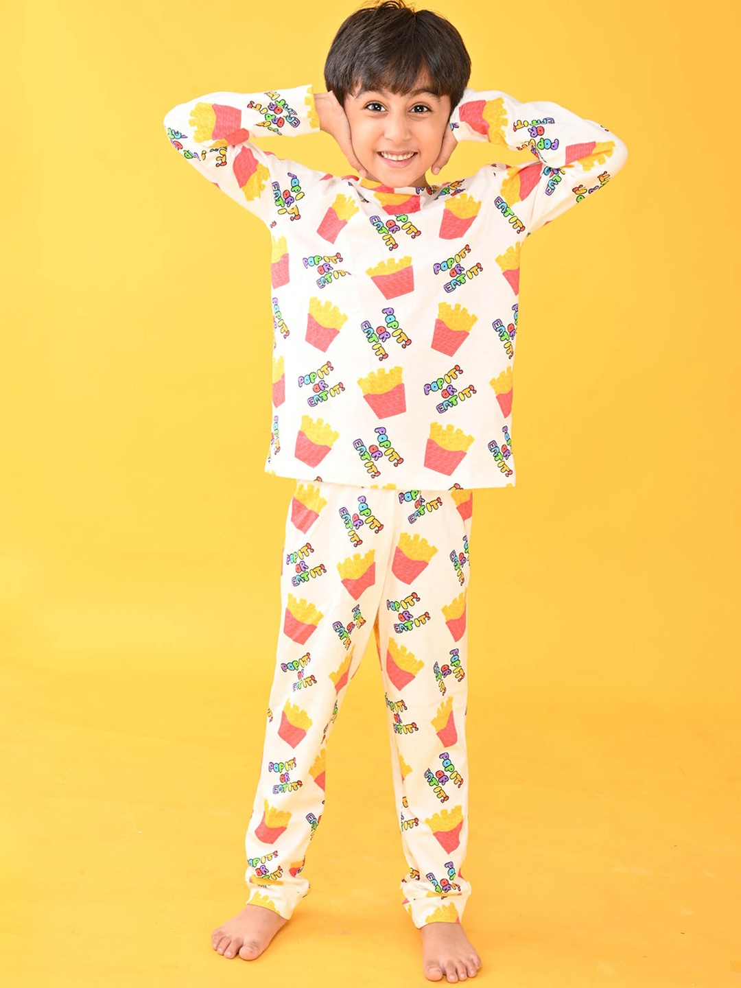 

Anthrilo Boys White & Pink Printed Pure Cotton Night suit