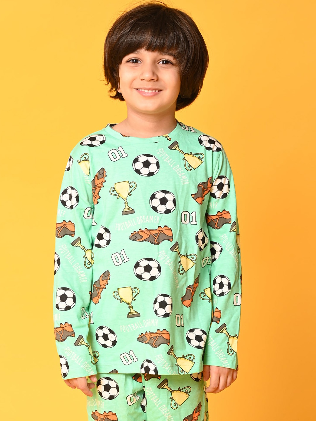 

Anthrilo Boys Green & Black Printed Pure Cotton Night suit