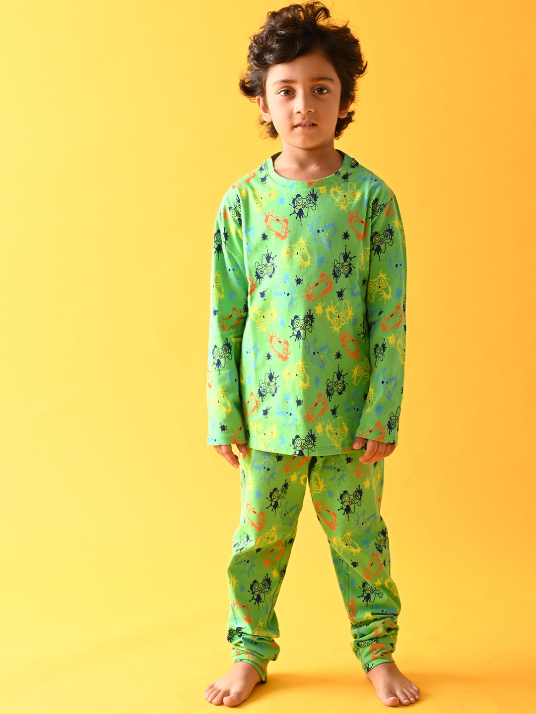 

Anthrilo Boys Printed Pure Cotton Night Suit, Green