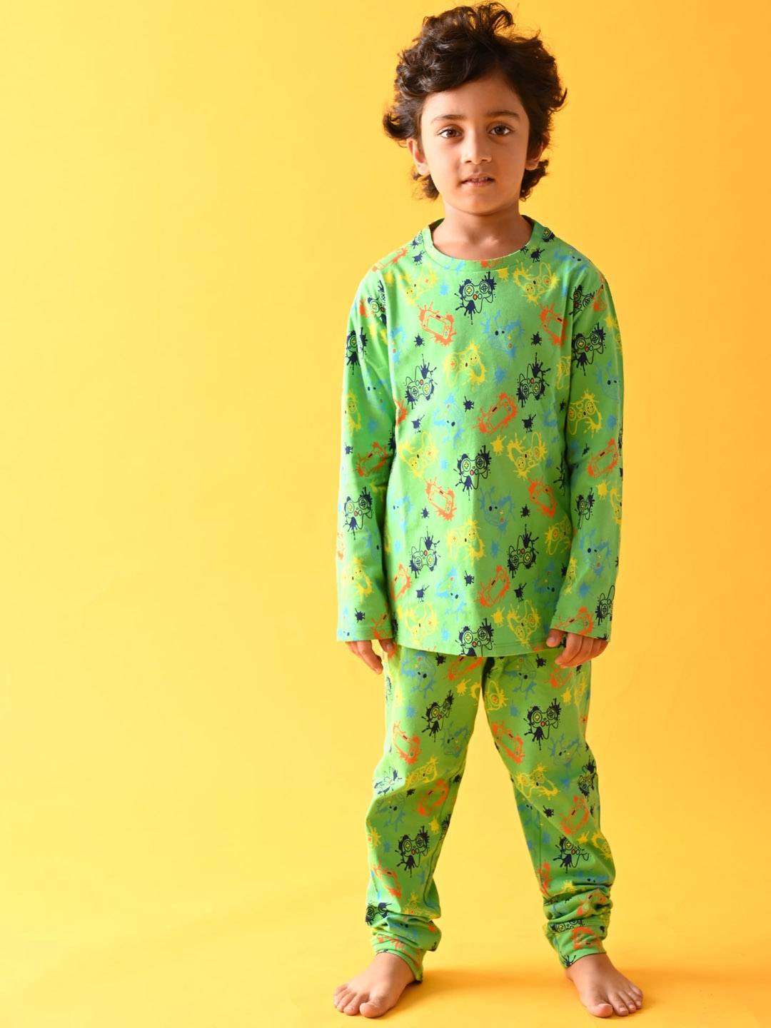 

Anthrilo Boys Green & Blue Printed Pure Cotton Night suit