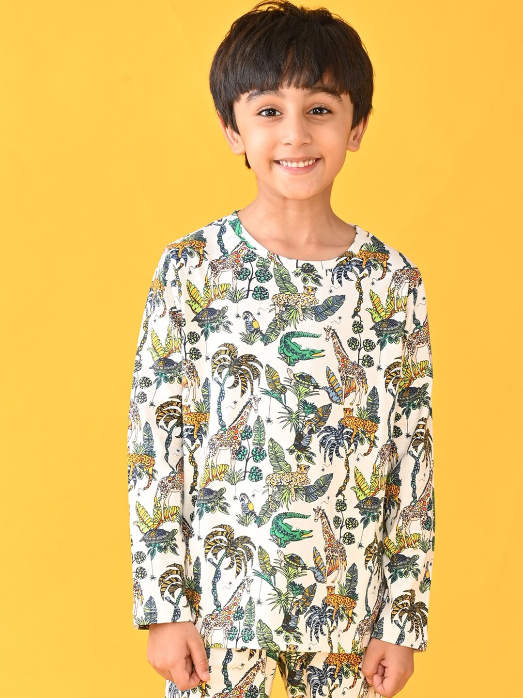 

Anthrilo Boys Off White & Yellow Printed Cotton Night suit