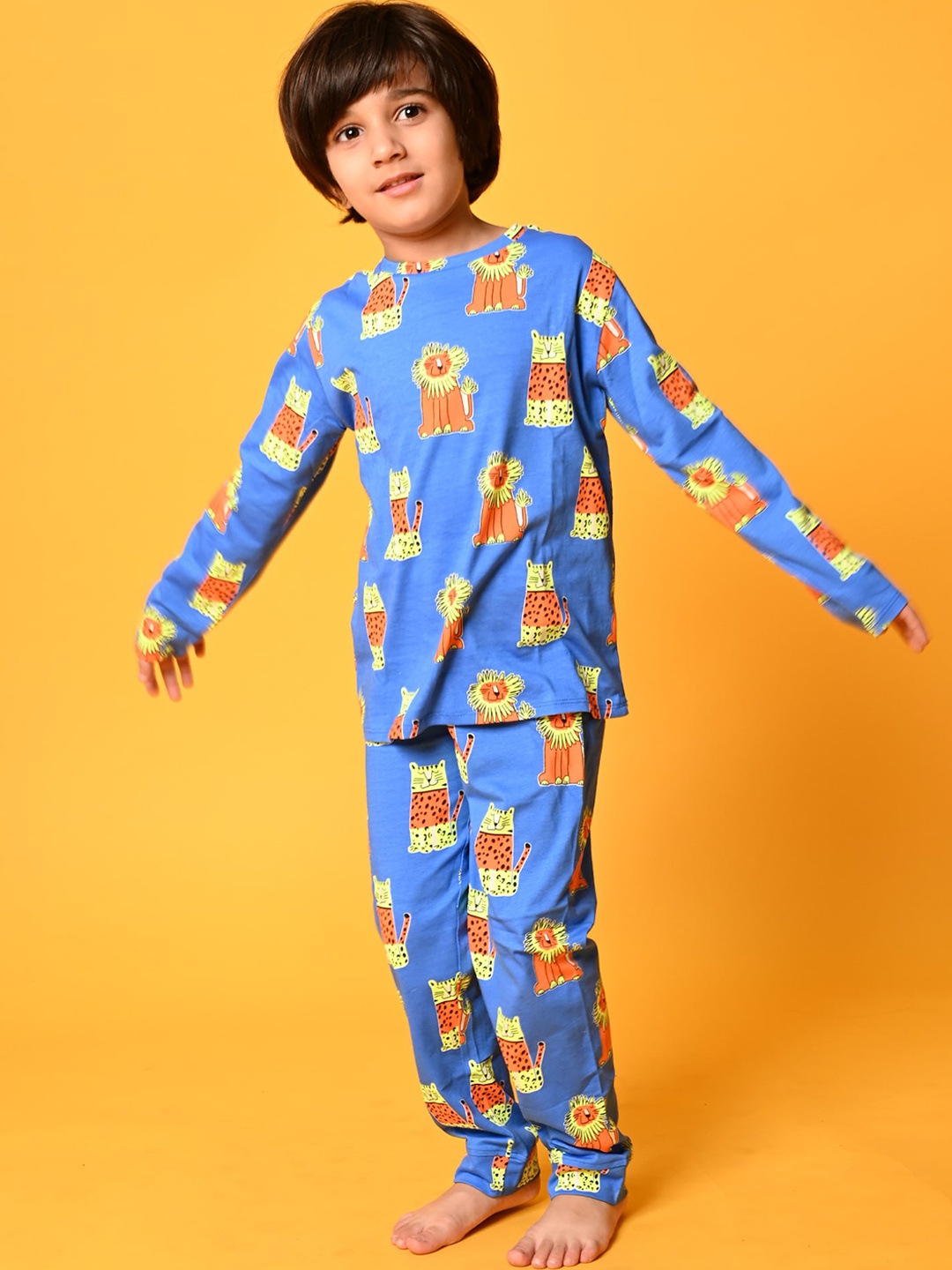 

Anthrilo Boys Blue & Orange Printed Cotton Night suit