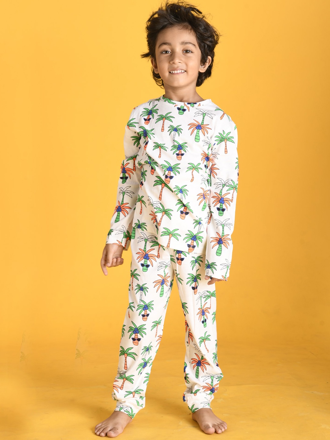 

Anthrilo Boys Off-White & Green Printed Cotton Night suit