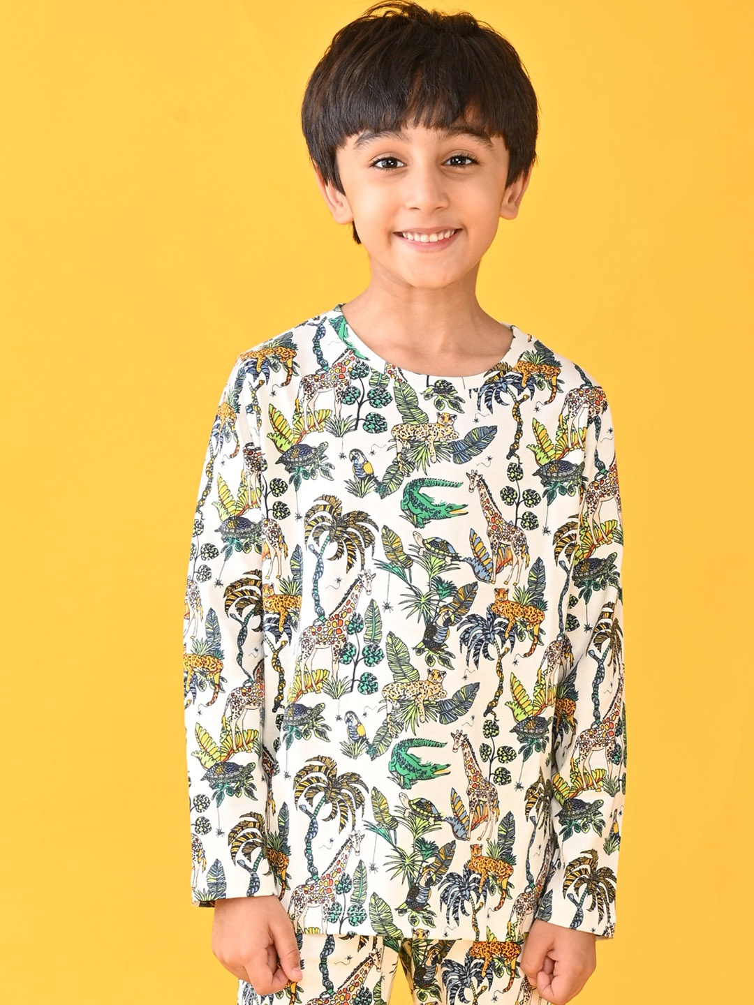 

Anthrilo Boys Off-White & Green Printed Cotton Night suit