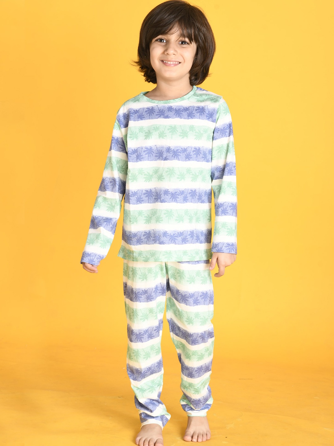 

Anthrilo Boys White & Blue Printed Cotton Night suit