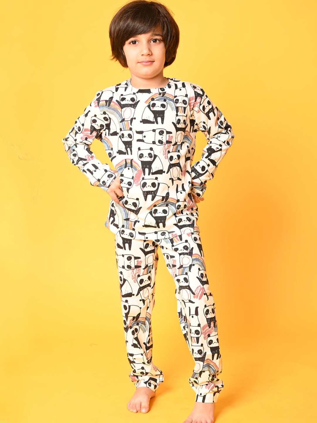 

Anthrilo Boys White & Black Printed Pure Cotton Night Suit