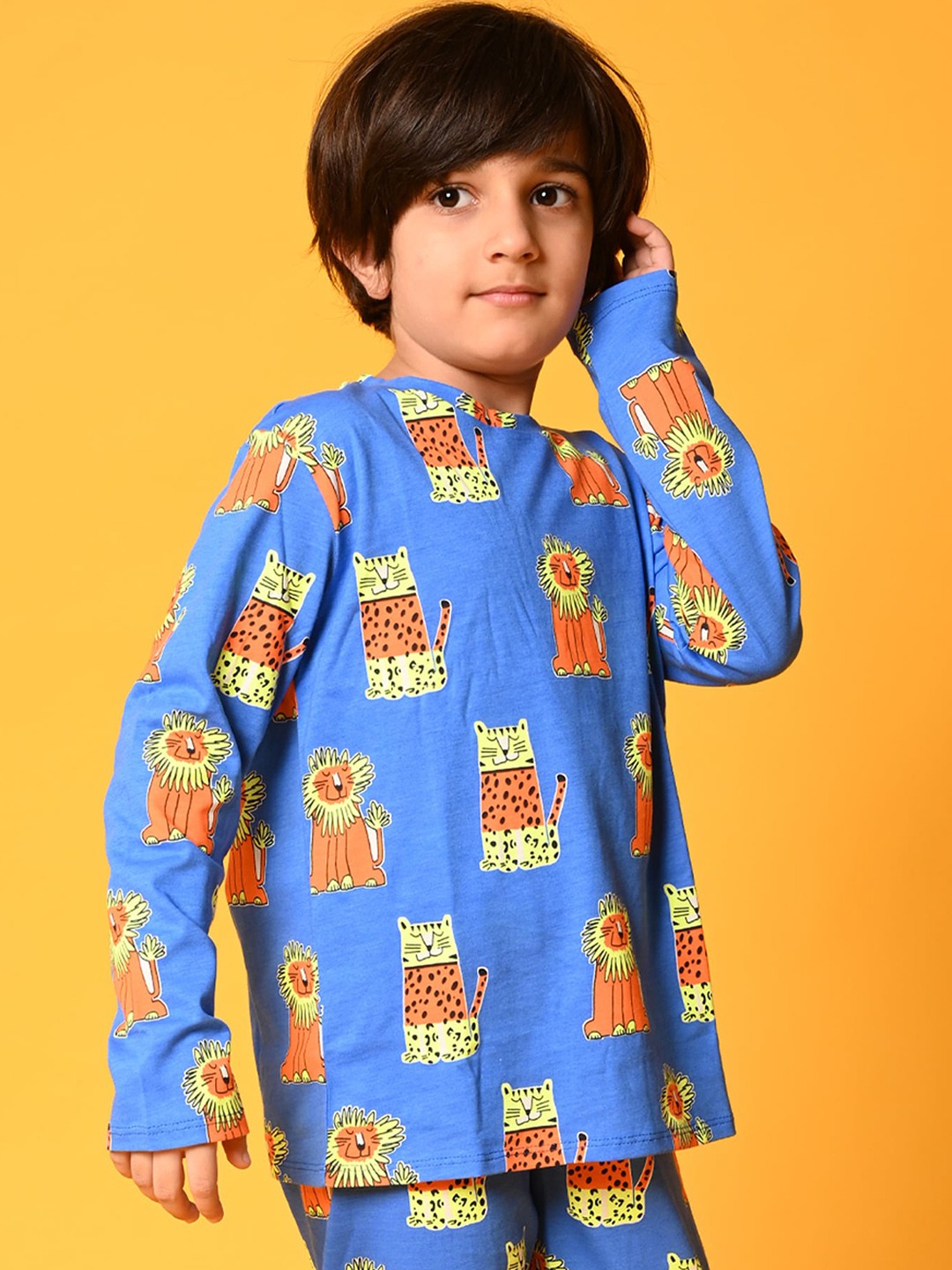 

Anthrilo Boys Blue & Orange Printed Pure Cotton Night Suit