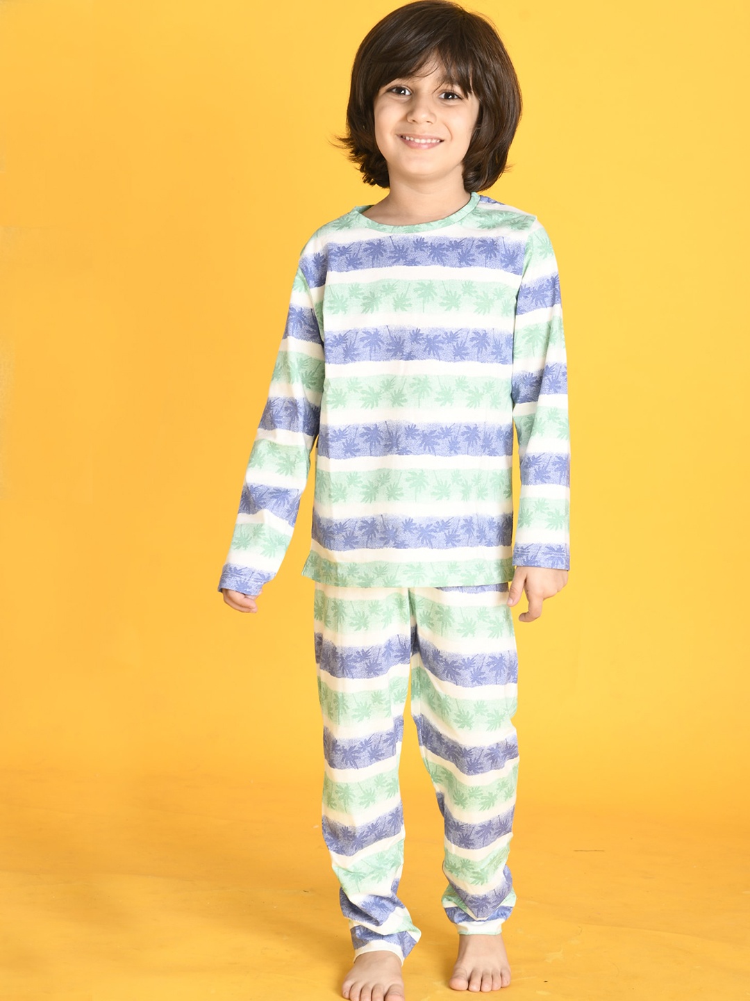 

Anthrilo Boys White & Purple Striped Pure Cotton Night Suit