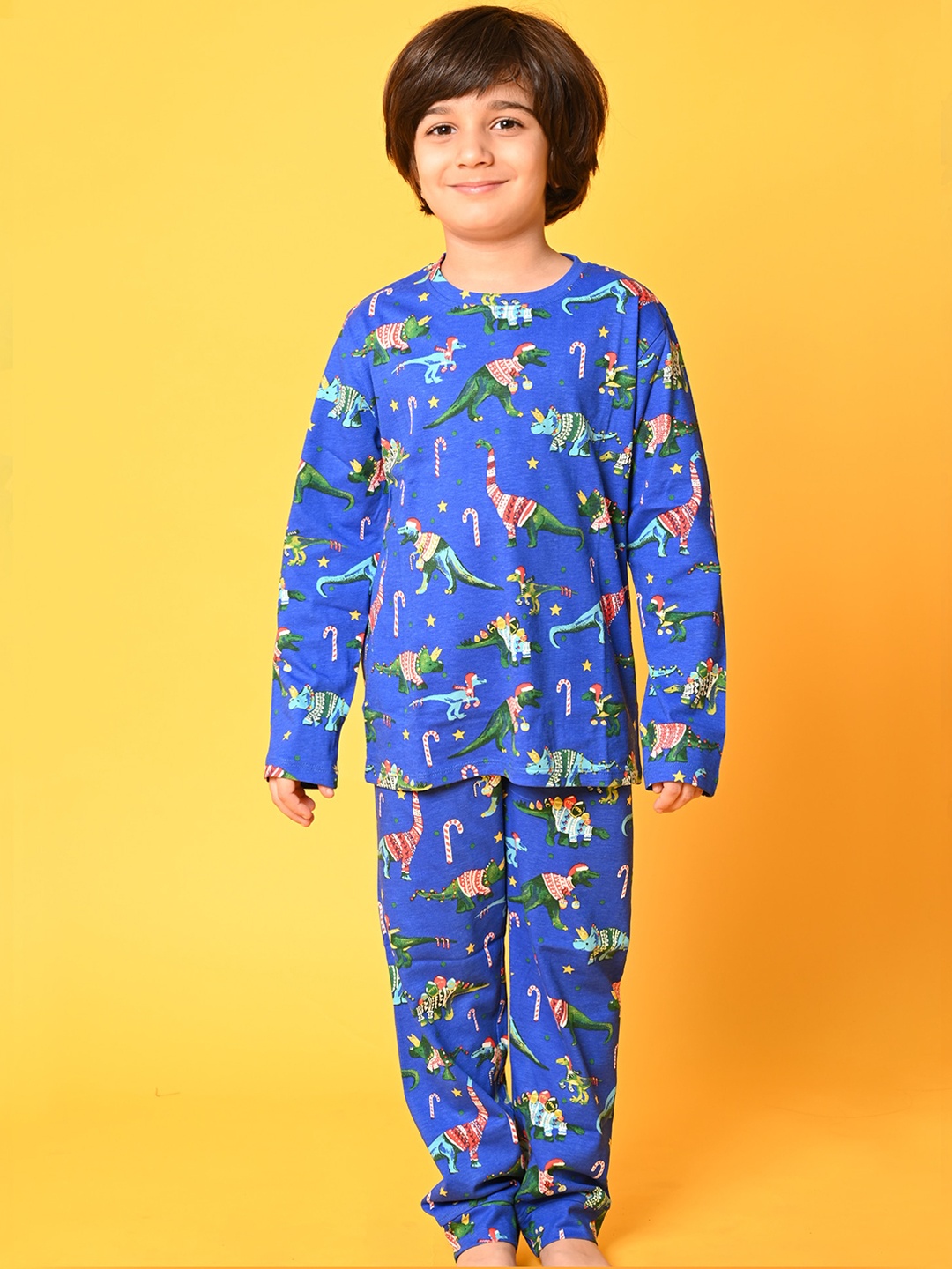 

Anthrilo Boys Blue & Green Printed Pure Cotton Night Suit