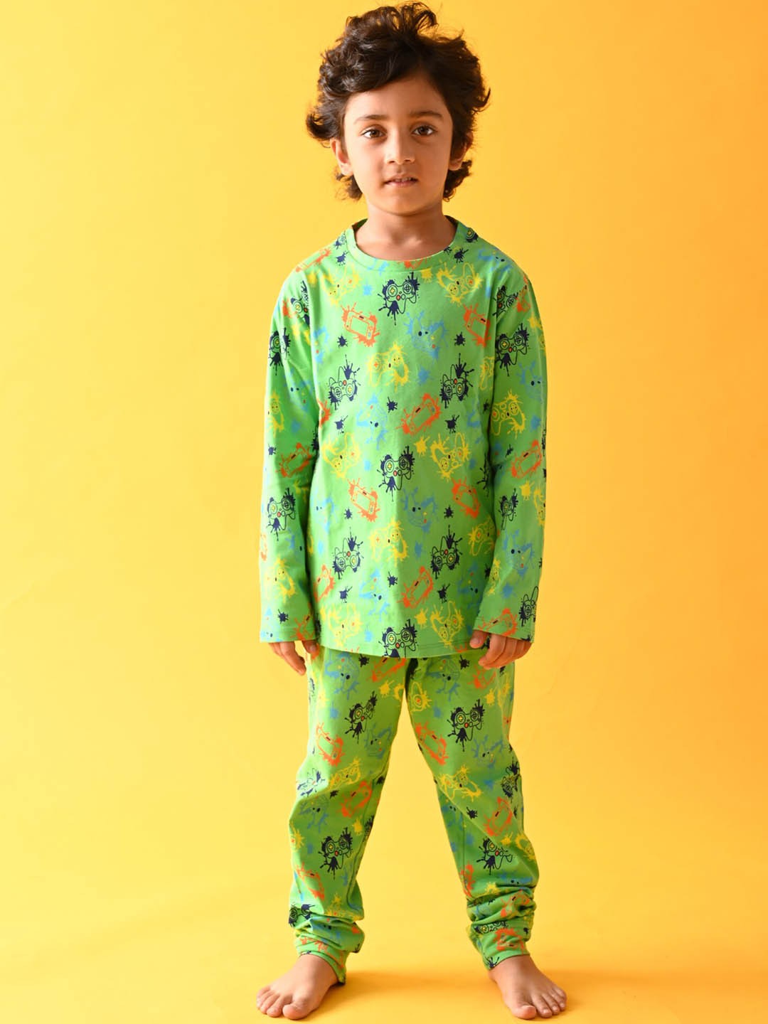

Anthrilo Boys Printed Pure Cotton Night Suit, Green