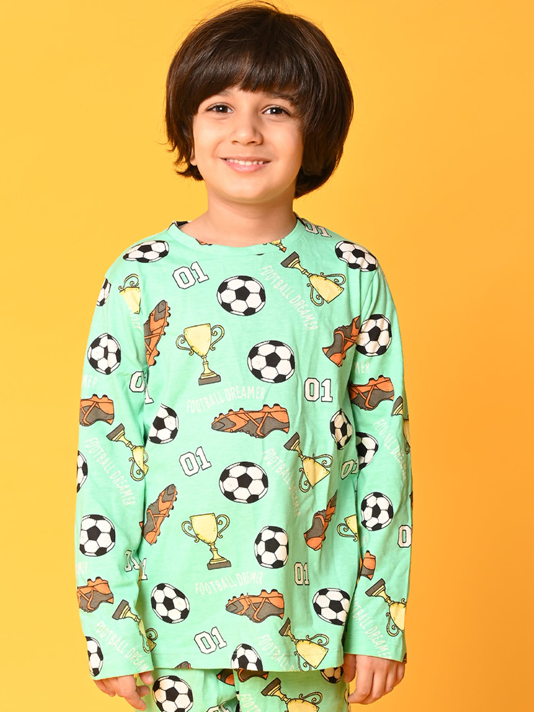 

Anthrilo Boys Green & Black Printed Pure Cotton Night Suit