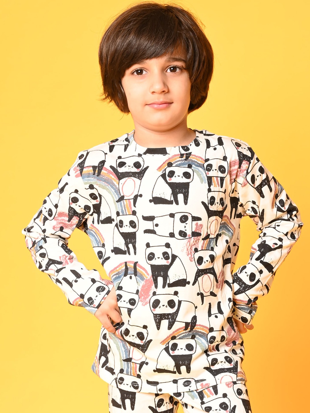 

Anthrilo Boys White & Black Printed Pure Cotton Night suit