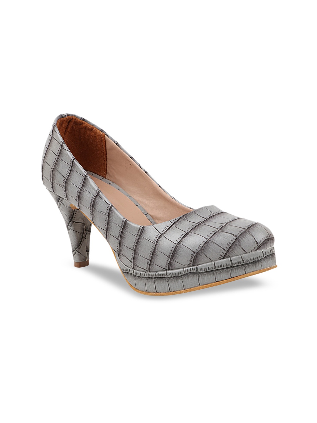 

THE WHITE POLE Grey Printed Kitten Pumps Heels