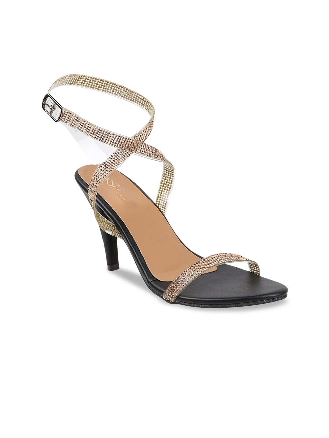 

THE WHITE POLE Black & Gold-Toned Embellished Platform Heels