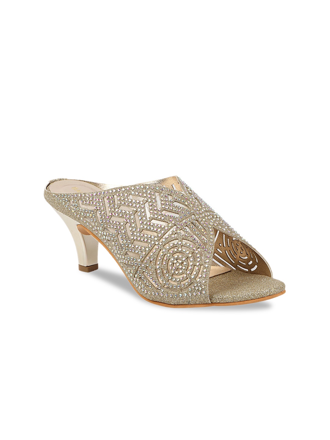 

THE WHITE POLE Gold-Toned Embellished Kitten Heels
