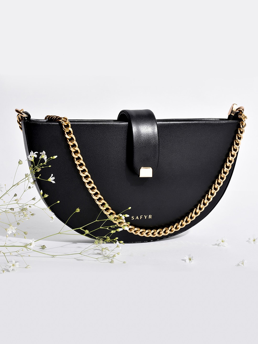 

SAFYR Black Colourblocked Half Moon Sling Bag