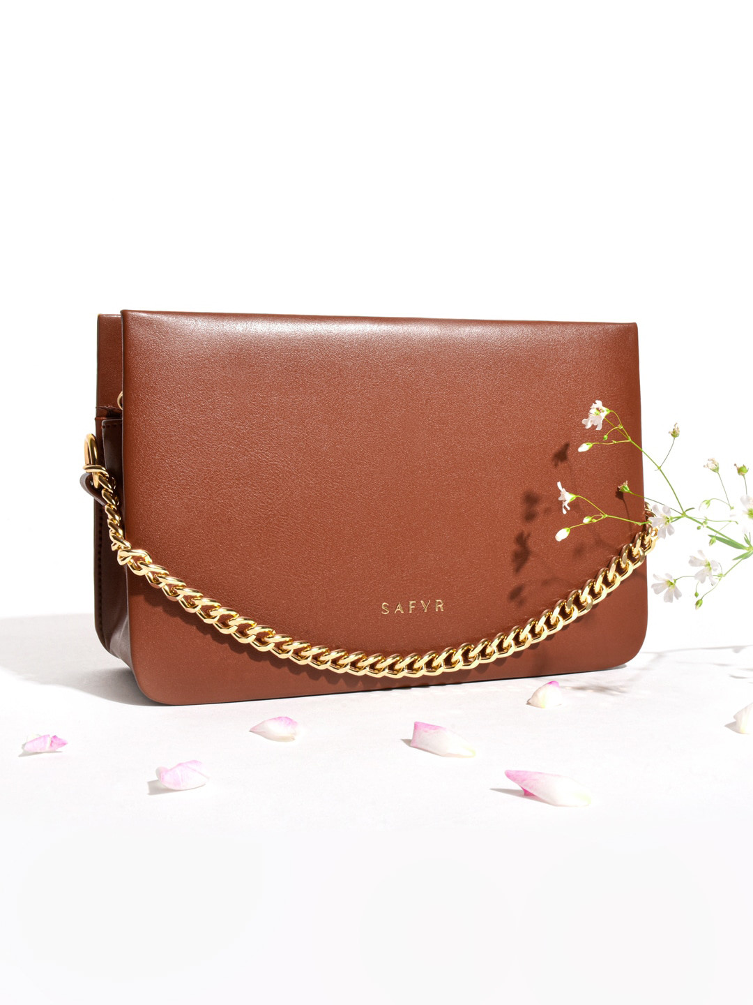 

SAFYR Tan Structured Shoulder Bag
