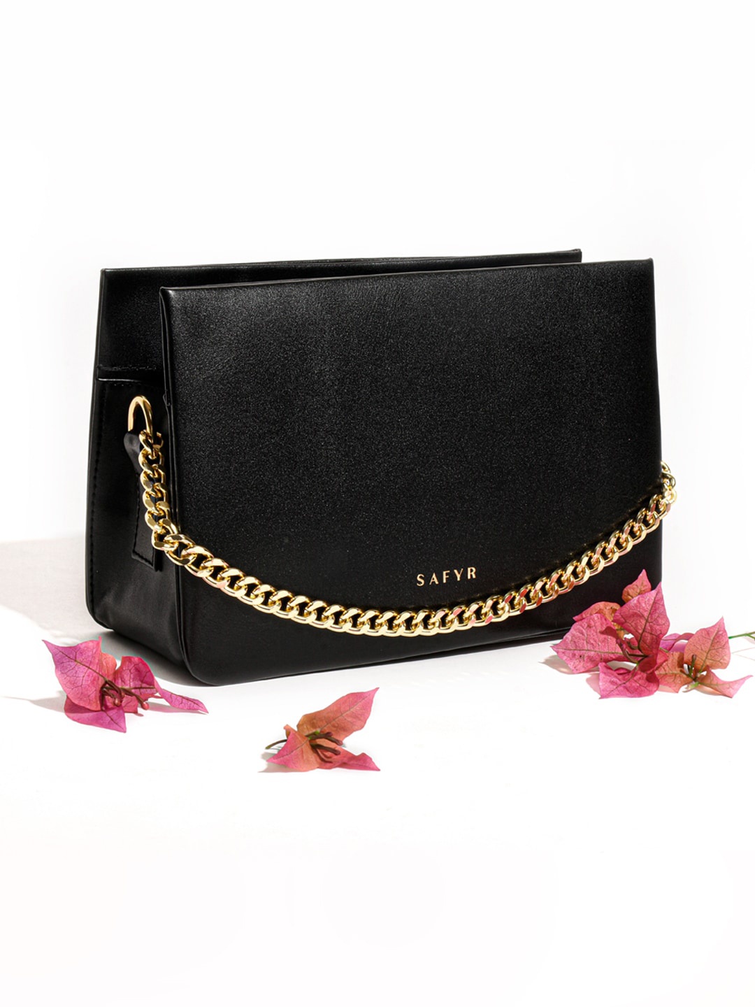 

SAFYR Black Structured Leather Sling Bag