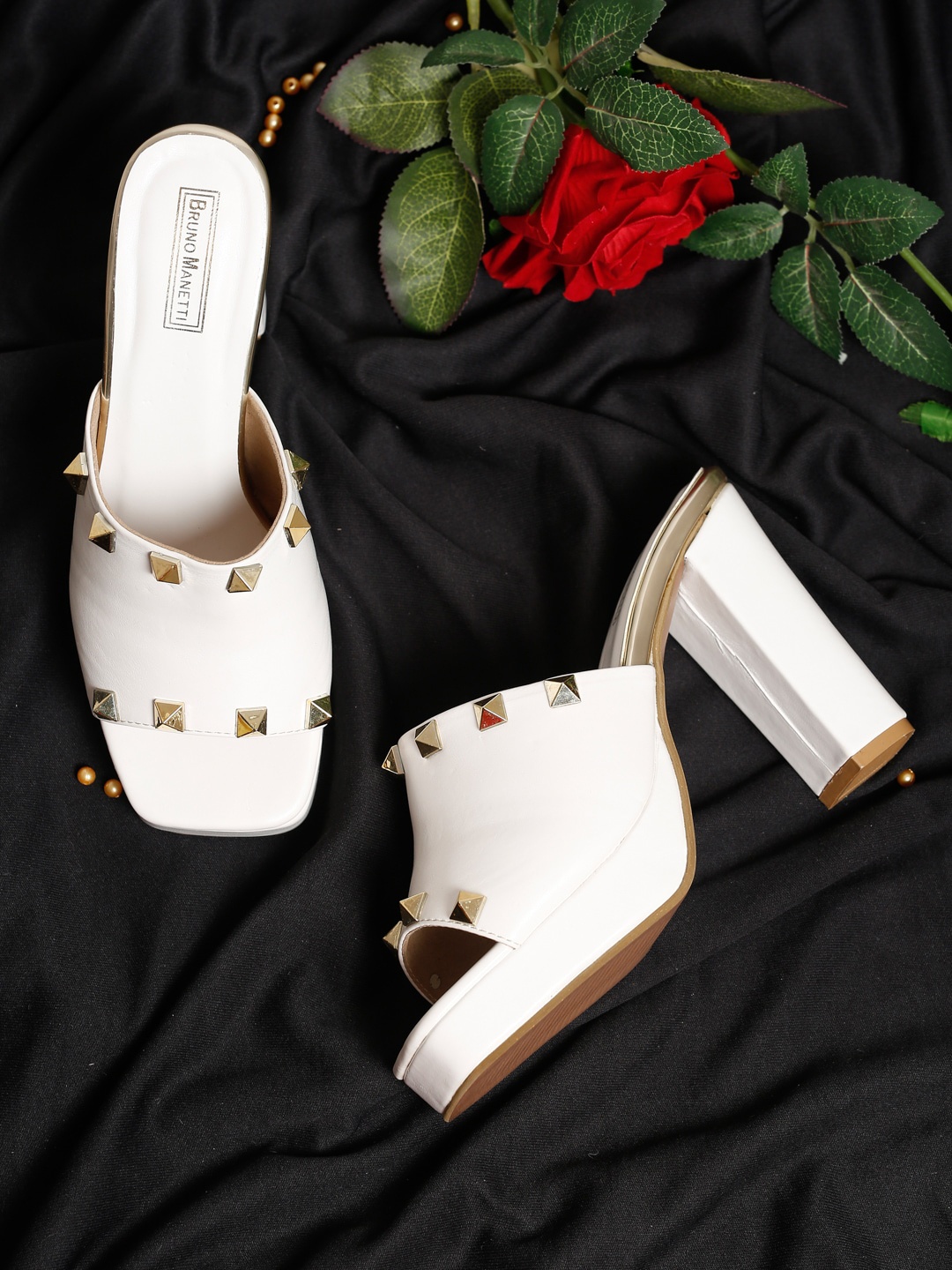 

Bruno Manetti Women White PU Block Mules