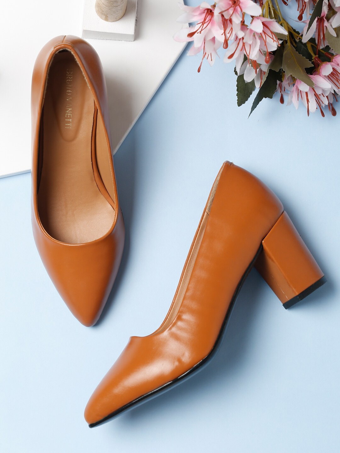 

Bruno Manetti Tan Solid PU Work Block Pumps