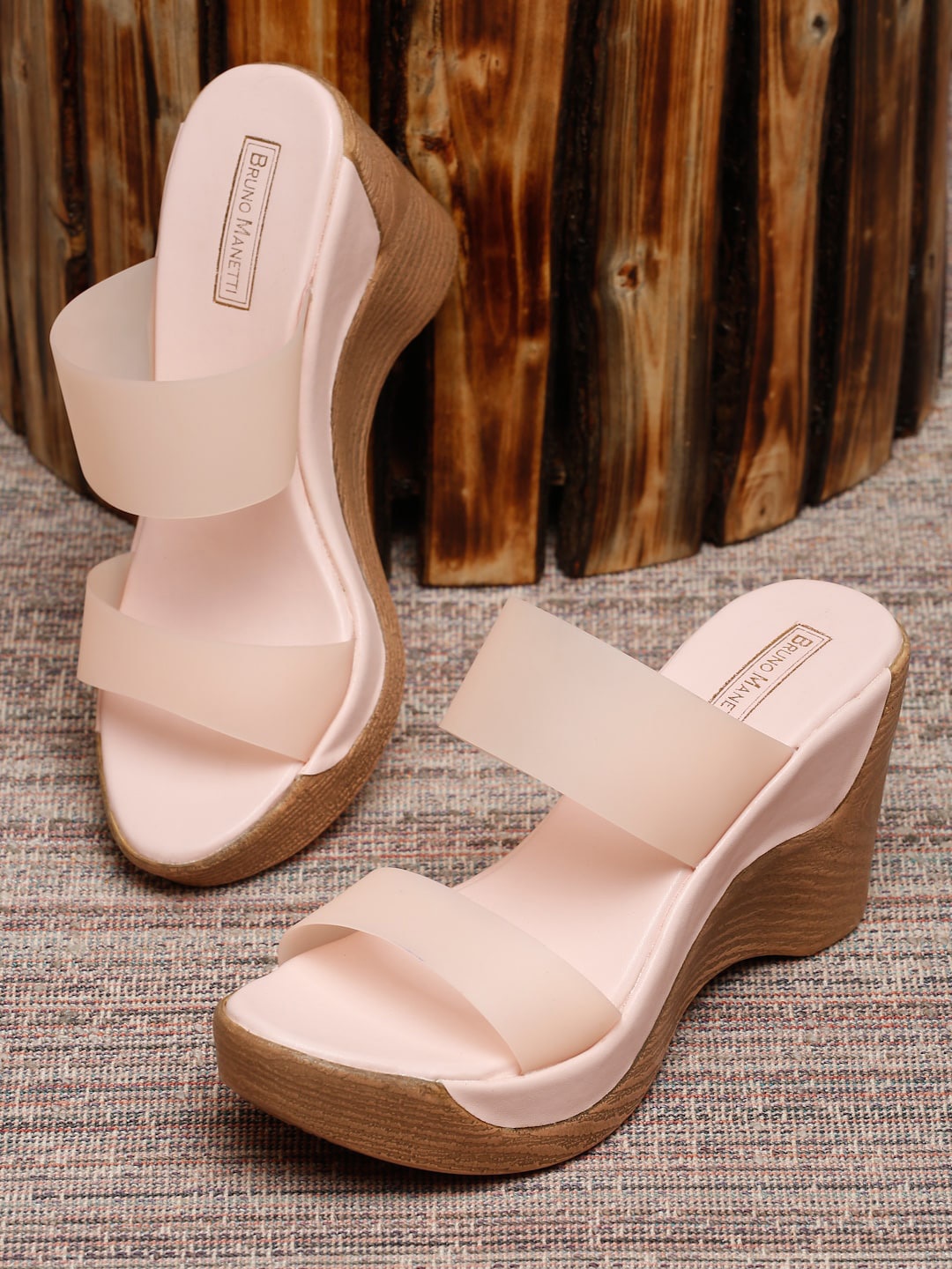 

Bruno Manetti Peach-Coloured Solid PU Wedge Sandals