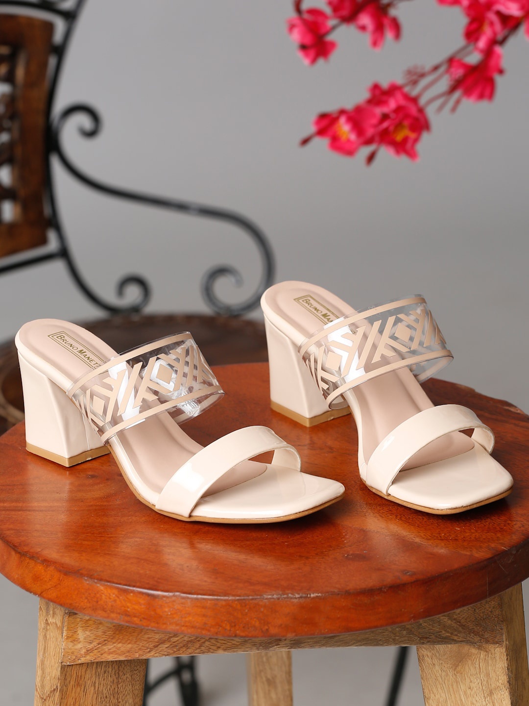 

Bruno Manetti Beige Printed Block Heels