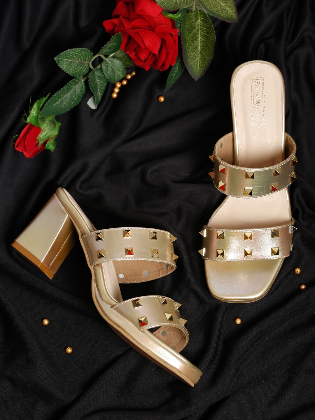 

Bruno Manetti Gold-Toned Embellished Block Heels