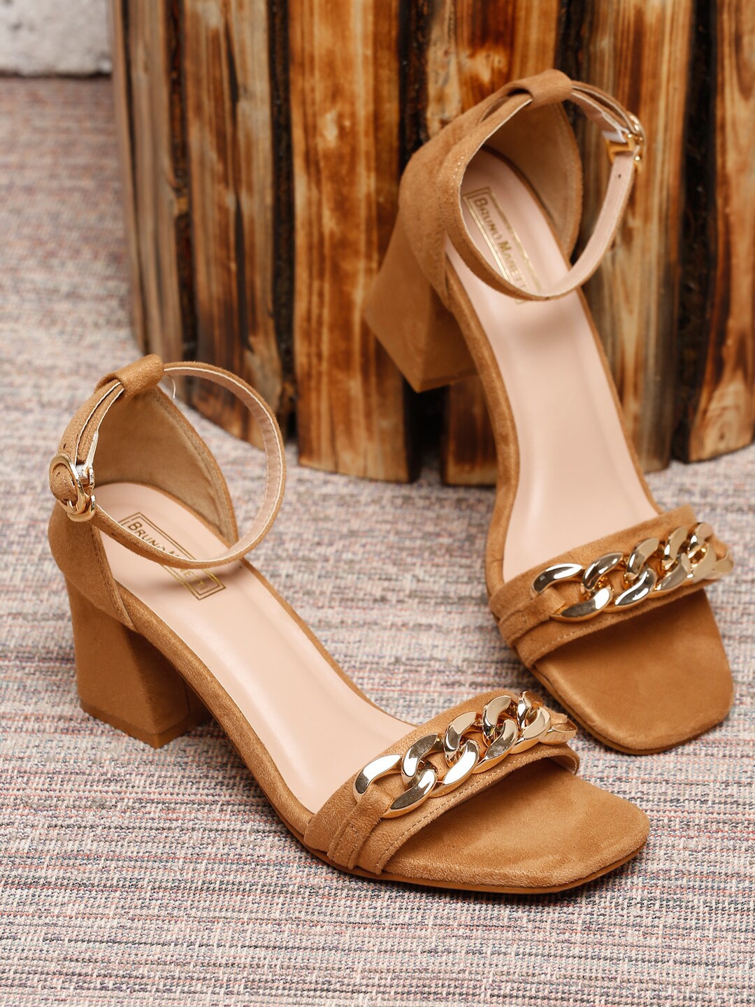 

Bruno Manetti Beige Suede Block Heels
