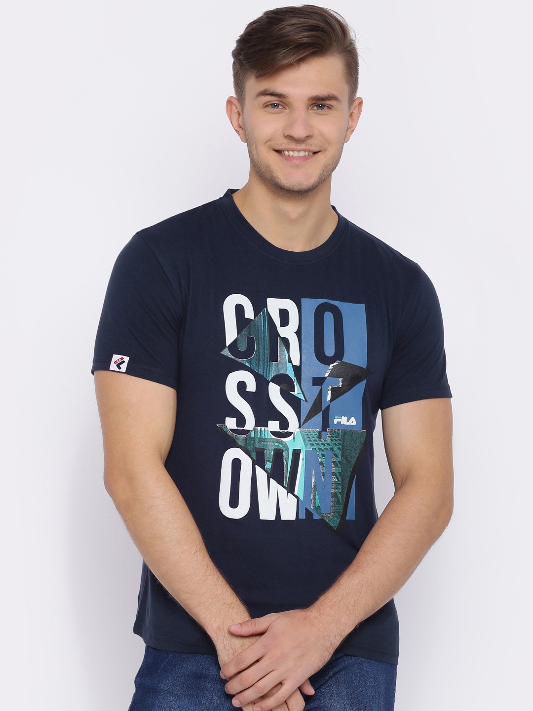 

FILA Men Navy Blue Printed Round Neck T-shirt