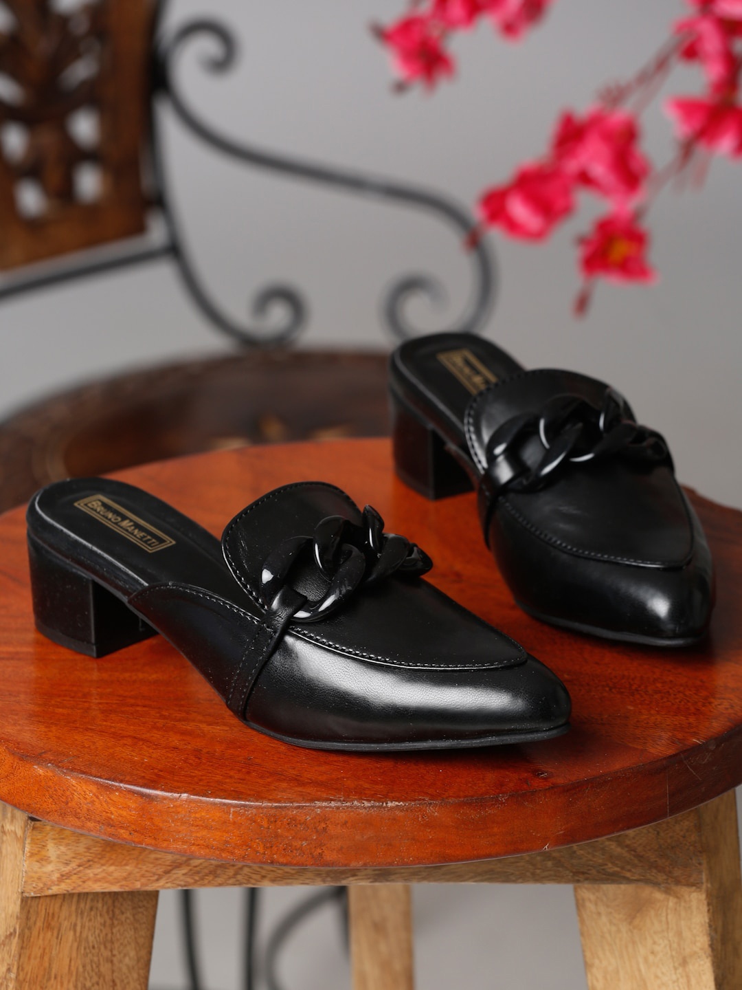 

Bruno Manetti Black Embellished Block Mules