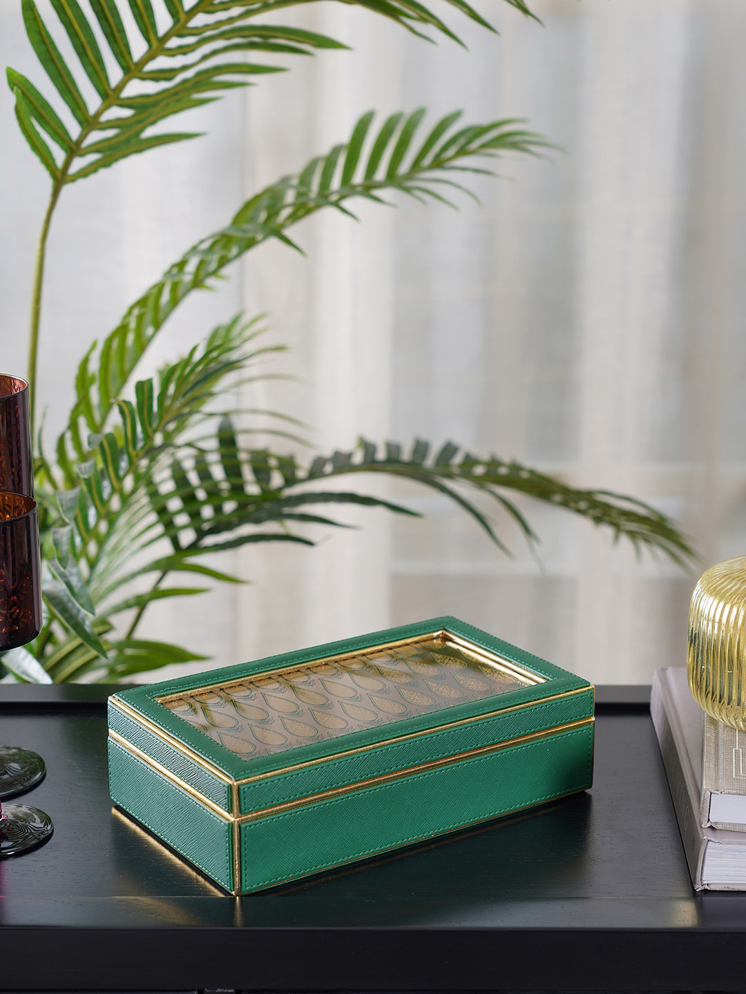 

Pure Home and Living Green & Gold-Toned Self-Design Jewellery Organisers