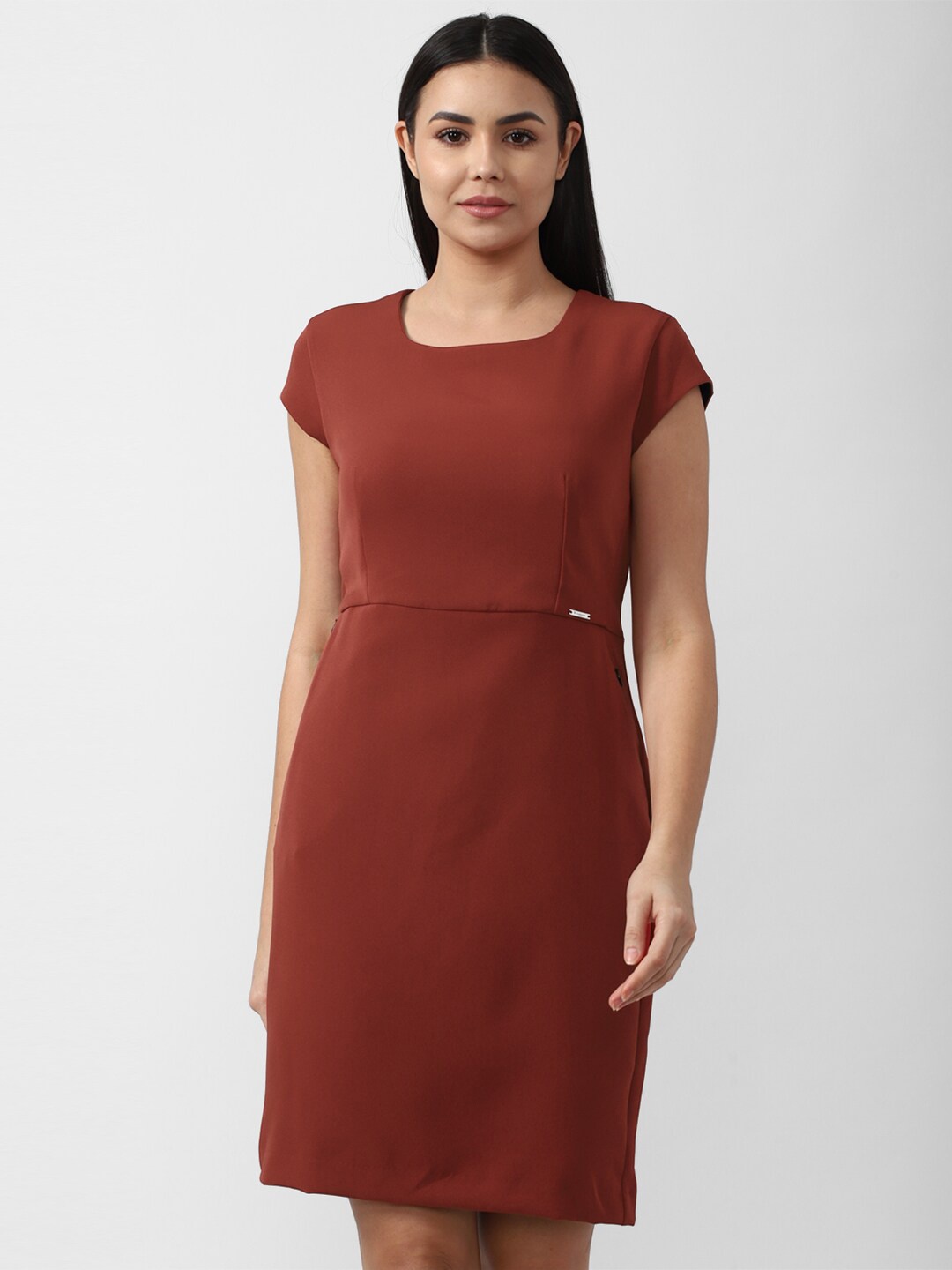

Van Heusen Woman Maroon Solid Sheath Dress