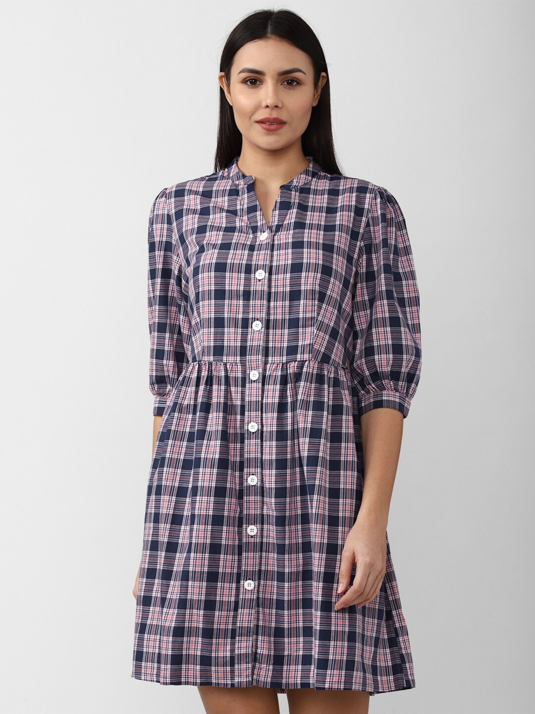 

Van Heusen Woman Checked Pure Cotton Shirt Dress, Blue
