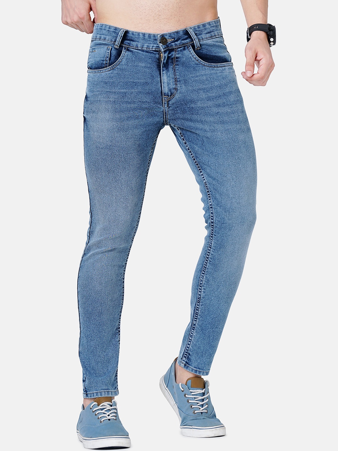 

Jean Cafe Men Blue Jean Skinny Fit Mildly Distressed Light Fade Jeans