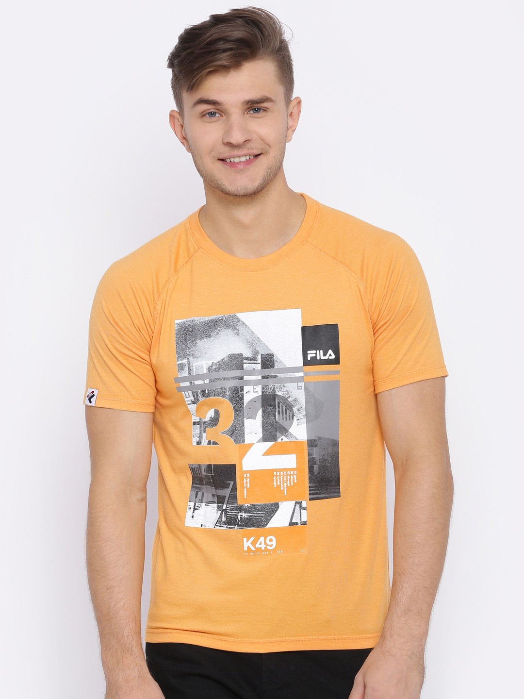 

FILA Men Orange Printed Round Neck T-shirt