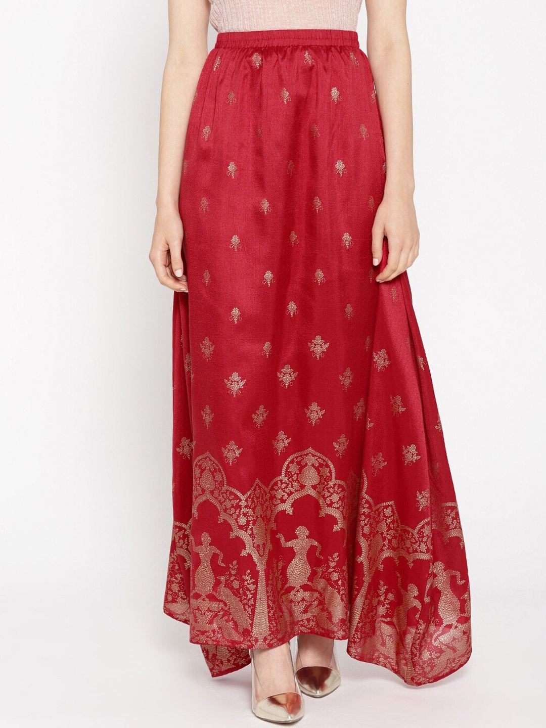 

Be Indi Maroon Printed Flared Maxi-Length Skirt, Red