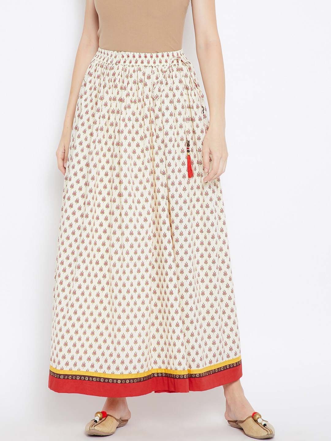

Be Indi Women Cream-Coloured Printed Cotton Maxi Skirt