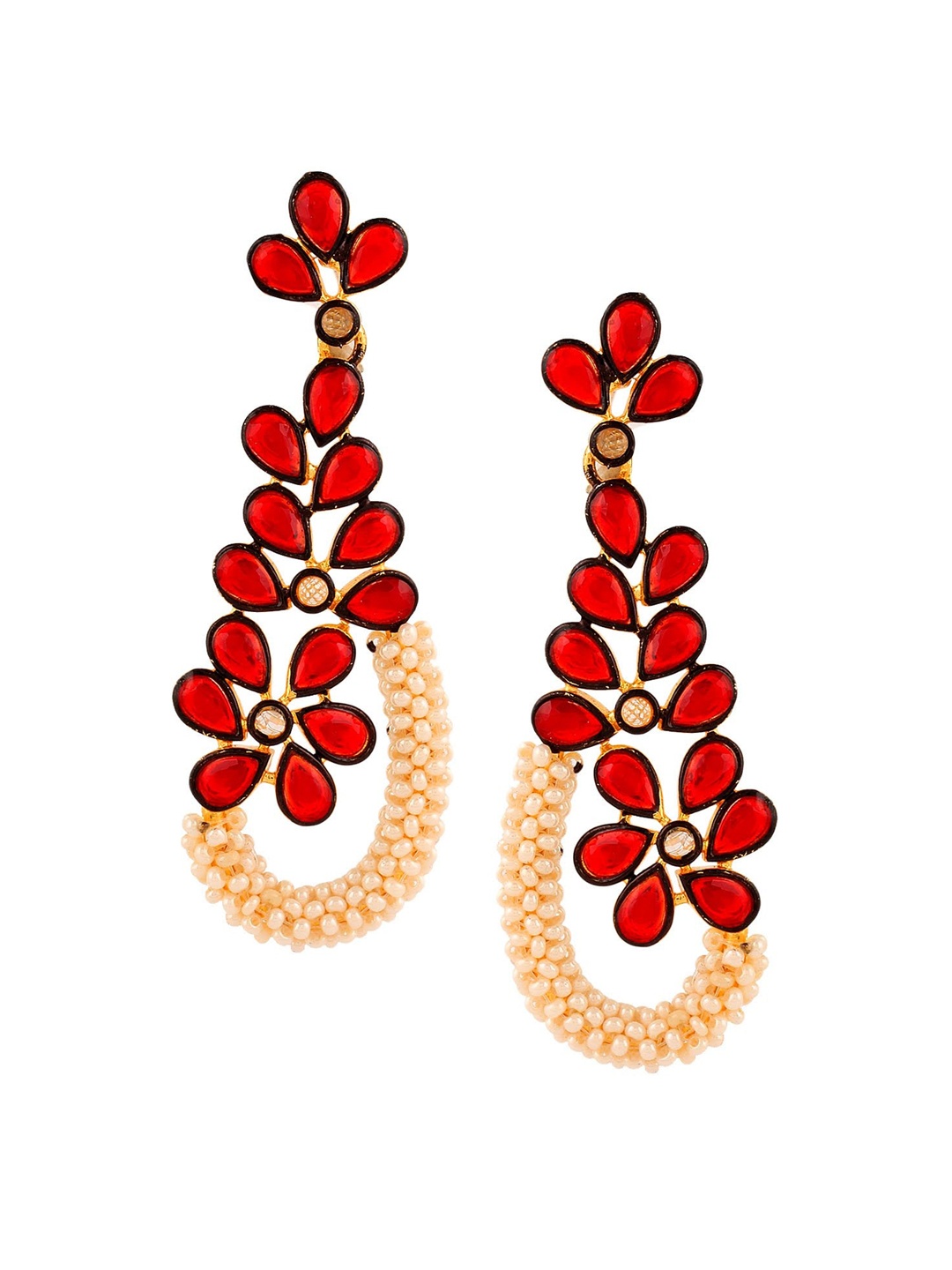 

Adwitiya Collection Red Gold-Plated Stone-Studded Classic Drop Earrings