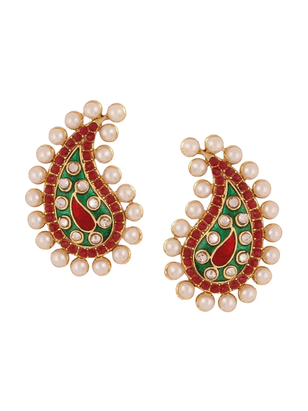 

Adwitiya Collection Gold-Toned & Red Gold-Plated Classic Studs Earrings