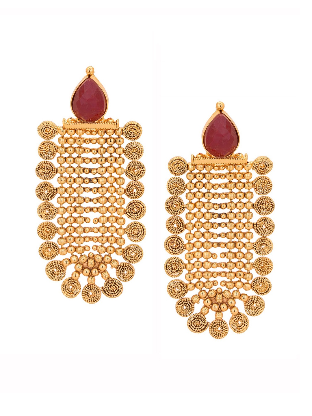 

Adwitiya Collection Maroon & Gold-Plated Classic Drop Earrings