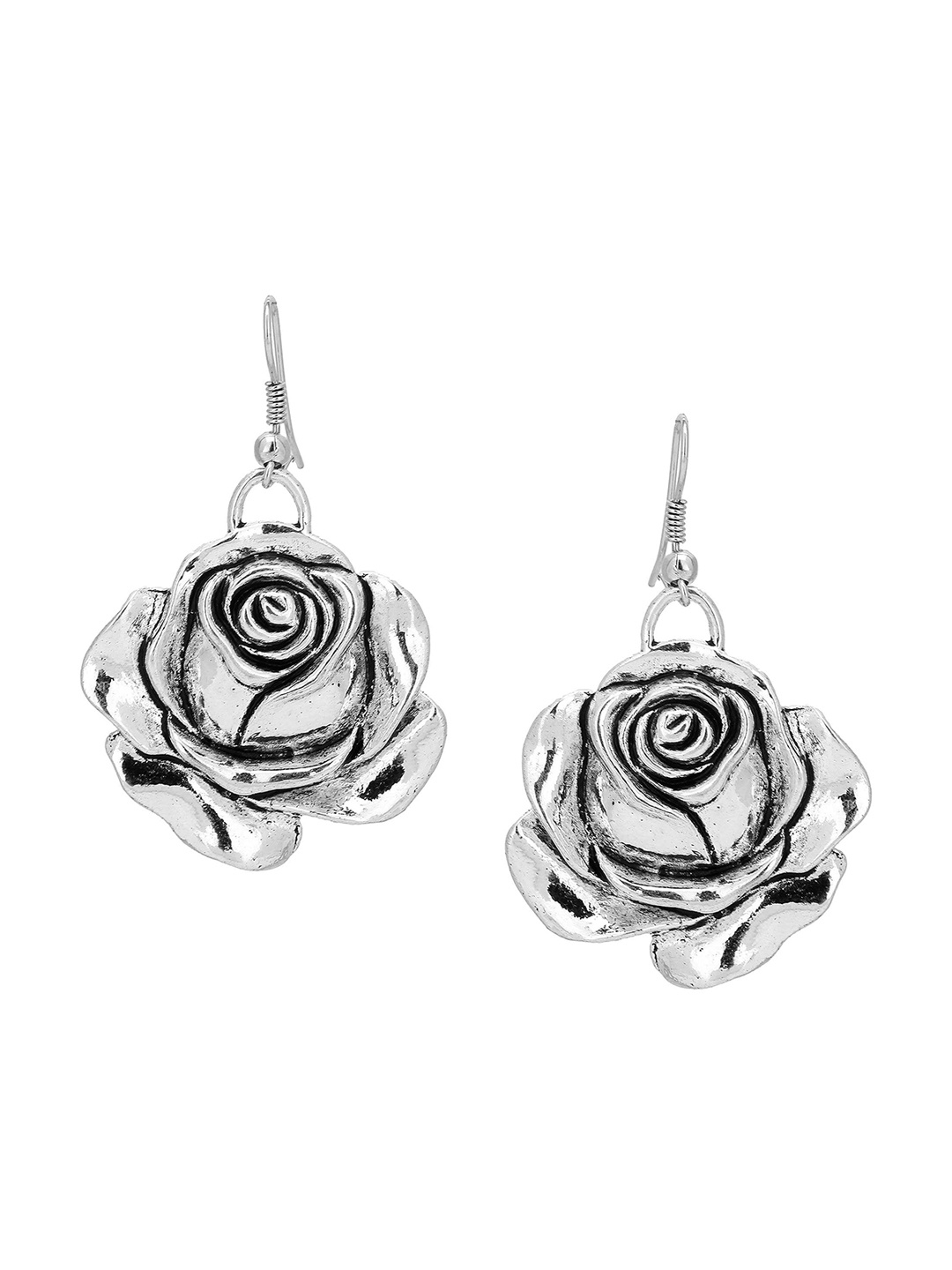 

Adwitiya Collection Silver Plated Floral Drop Earrings