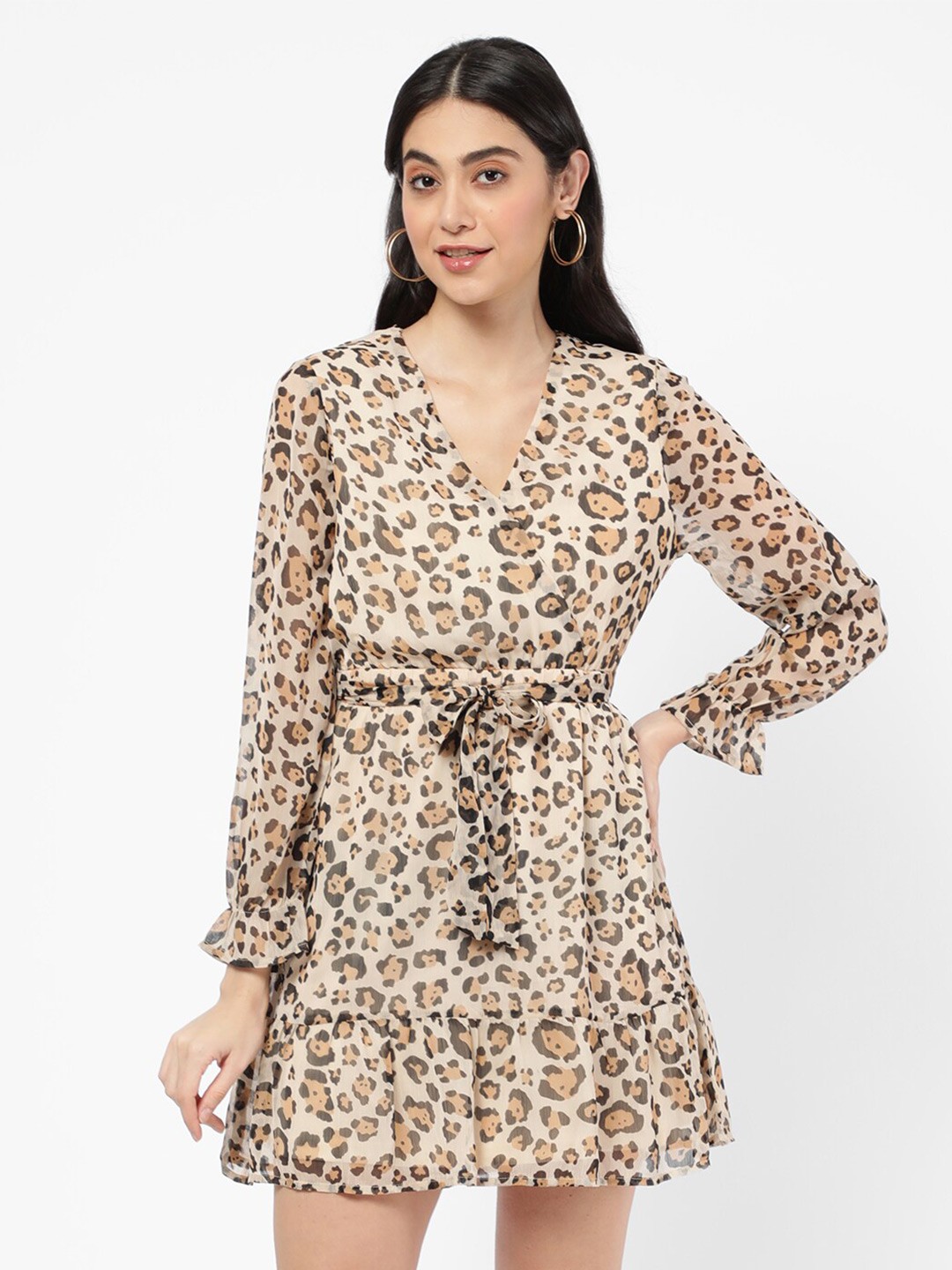 

R&B Off Women White & Brown Animal Print Dress, Off white