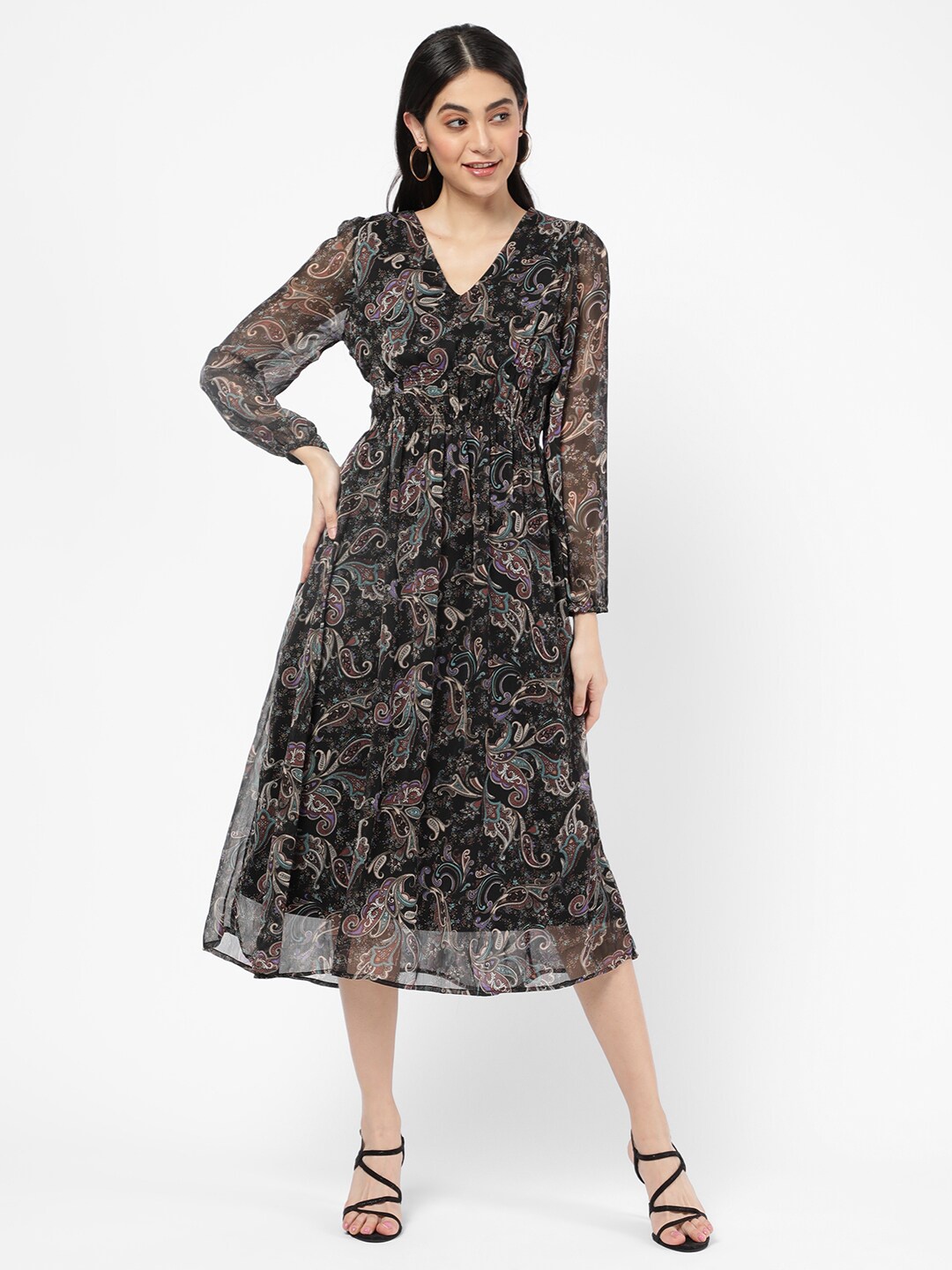 

R&B Women Black Printed Midi Dress